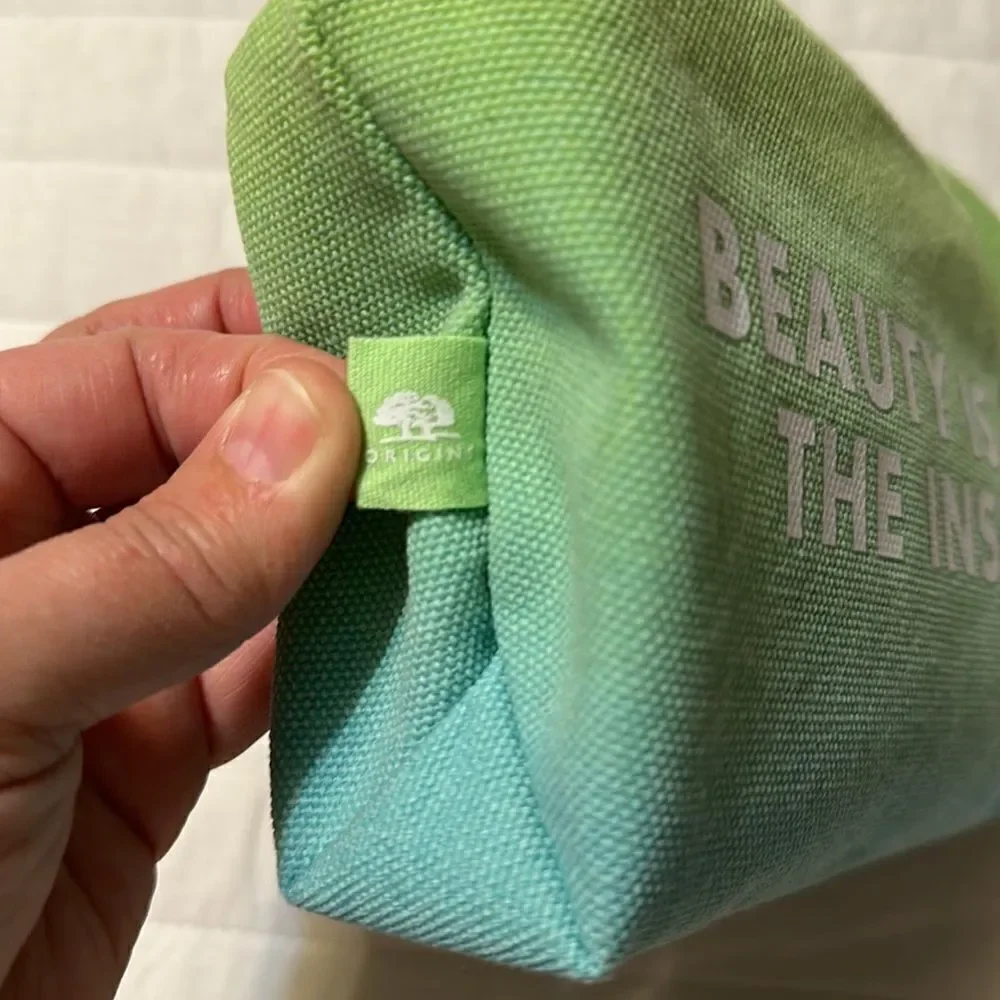 Earth Origins Blue Green White Canvas Beauty Is On The Inside” Cosmetic Zip Bag